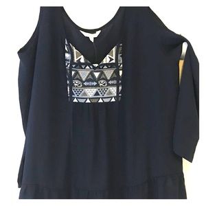 Charming Charlie navy open shoulder blouse xl